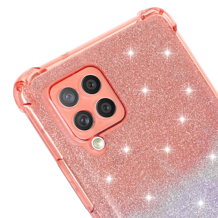 For Samsung Galaxy A42 5G Gradient Glitter Powder Shockproof TPU Protective Case with Lanyard