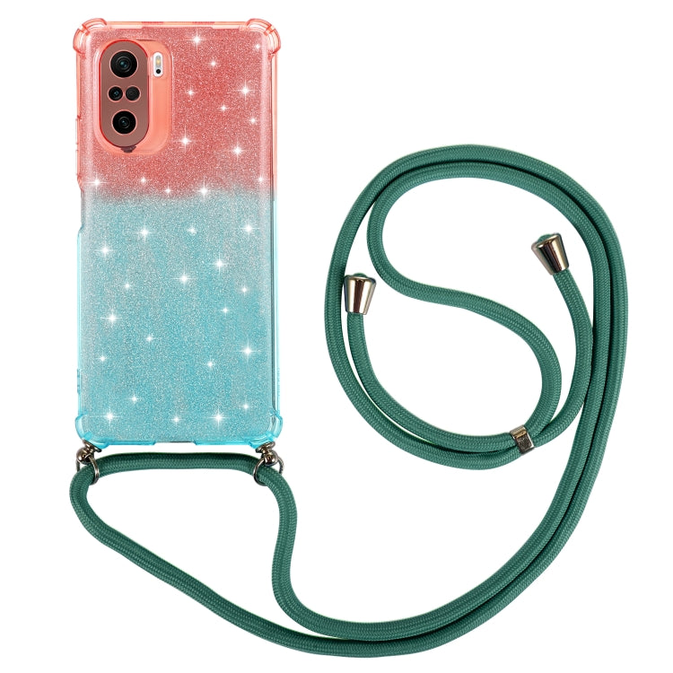 For Xiaomi Redmi K40 / K40 Pro Gradient Glitter Powder Shockproof TPU Protective Case with Lanyard