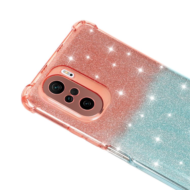 For Xiaomi Redmi K40 / K40 Pro Gradient Glitter Powder Shockproof TPU Protective Case with Lanyard