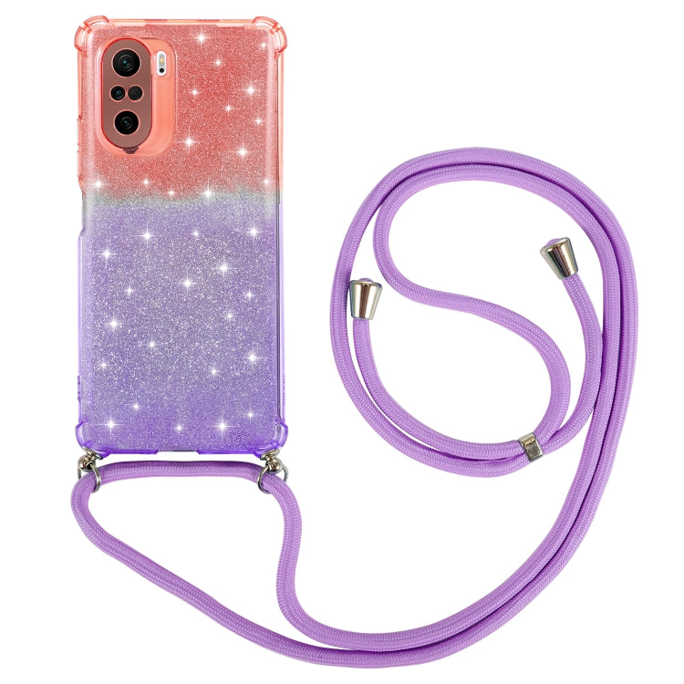 For Xiaomi Redmi K40 / K40 Pro Gradient Glitter Powder Shockproof TPU Protective Case with Lanyard