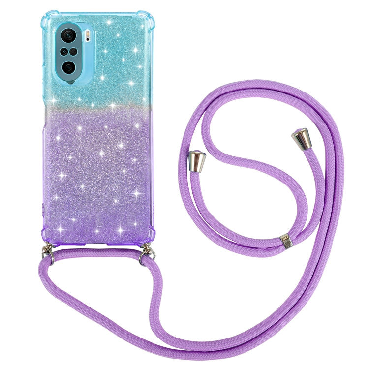 For Xiaomi Redmi K40 / K40 Pro Gradient Glitter Powder Shockproof TPU Protective Case with Lanyard