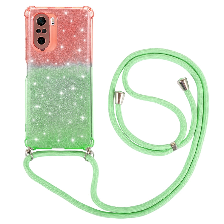 For Xiaomi Redmi K40 / K40 Pro Gradient Glitter Powder Shockproof TPU Protective Case with Lanyard