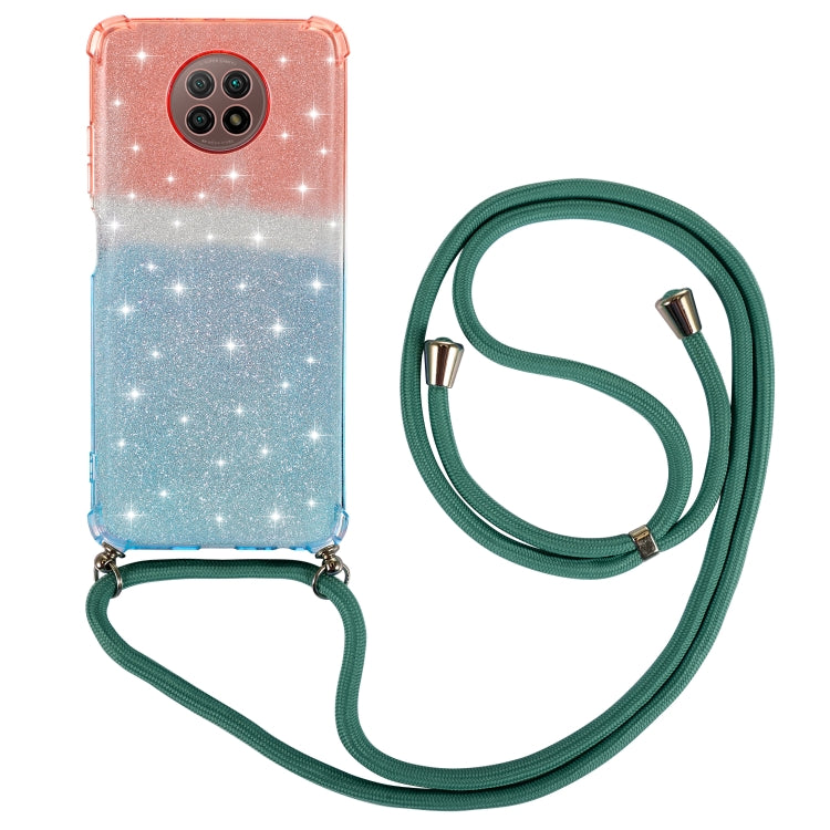 For Xiaomi Redmi Note 9 5G Gradient Glitter Powder Shockproof TPU Protective Case with Lanyard