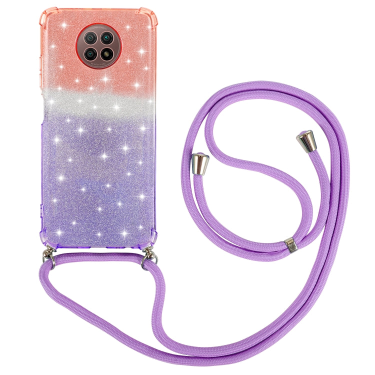 For Xiaomi Redmi Note 9 5G Gradient Glitter Powder Shockproof TPU Protective Case with Lanyard