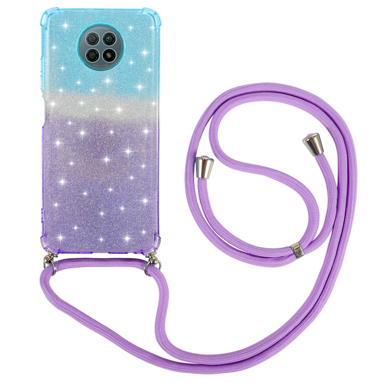 For Xiaomi Redmi Note 9 5G Gradient Glitter Powder Shockproof TPU Protective Case with Lanyard