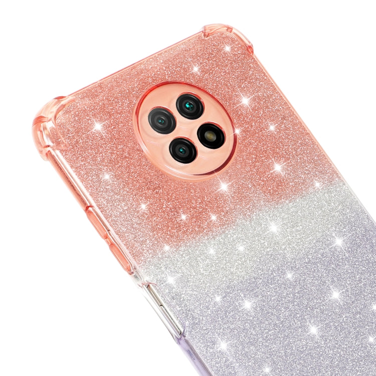 For Xiaomi Redmi Note 9 5G Gradient Glitter Powder Shockproof TPU Protective Case with Lanyard