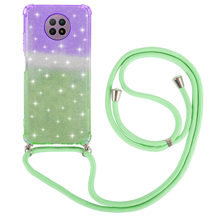 For Xiaomi Redmi Note 9 5G Gradient Glitter Powder Shockproof TPU Protective Case with Lanyard