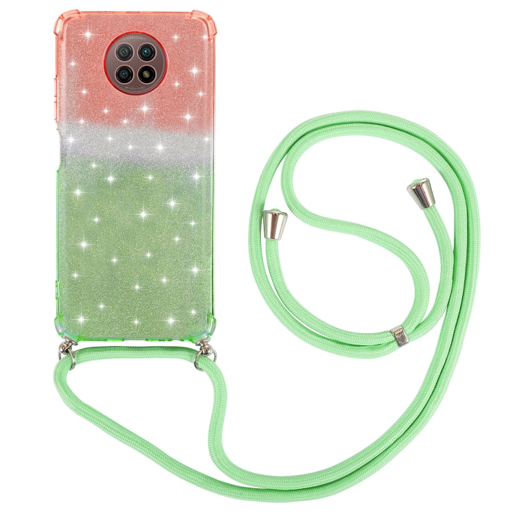 For Xiaomi Redmi Note 9 5G Gradient Glitter Powder Shockproof TPU Protective Case with Lanyard