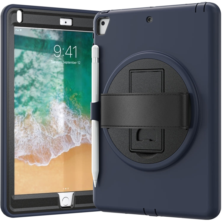 360 Degree Rotation PC+TPU Protective Cover with Holder & Hand Strap & Pen Slot For Apple iPad 9.7 (2018)