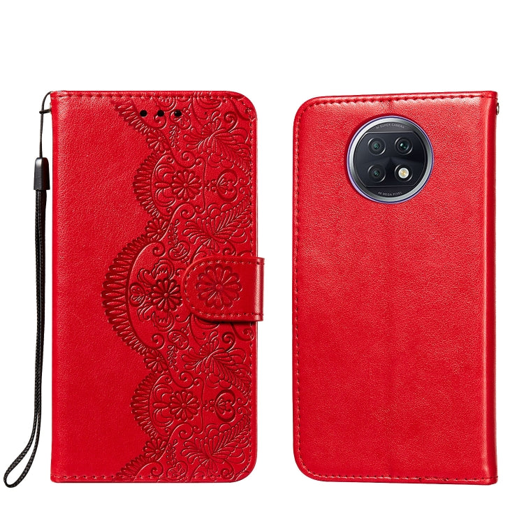 For Xiaomi Redmi Note 9T Flower Vine Embossing Pattern Horizontal Flip Leather Case with Card Slot & Holder & Wallet & Lanyard