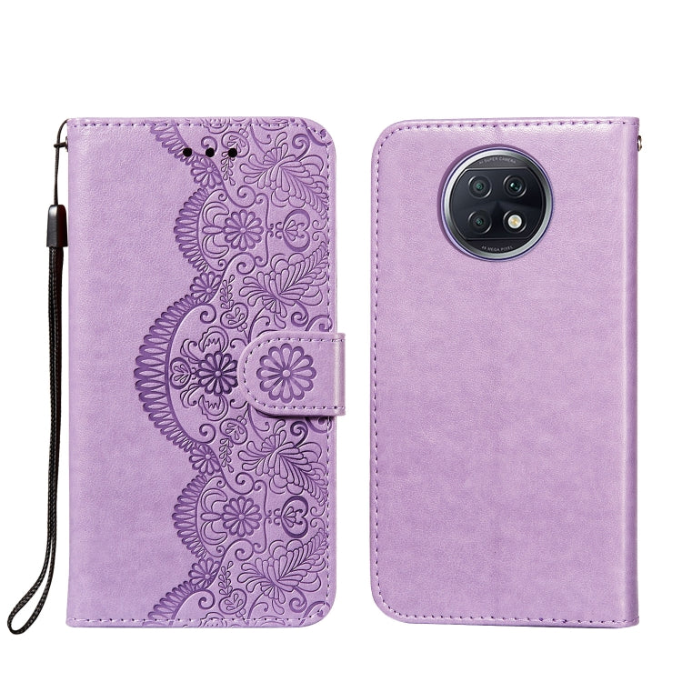 For Xiaomi Redmi Note 9T Flower Vine Embossing Pattern Horizontal Flip Leather Case with Card Slot & Holder & Wallet & Lanyard