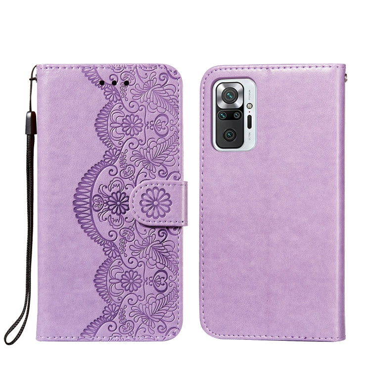 For Xiaomi Redmi Note 10 Pro Flower Vine Embossing Pattern Horizontal Flip Leather Case with Card Slot & Holder & Wallet & Lanyard