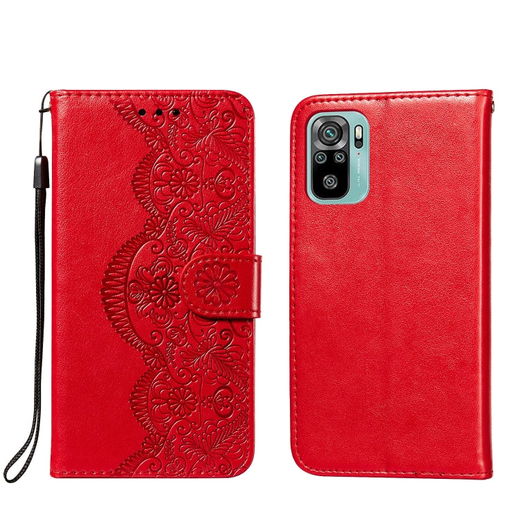 For Xiaomi Redmi Note 10 4G Flower Vine Embossing Pattern Horizontal Flip Leather Case with Card Slot & Holder & Wallet & Lanyard