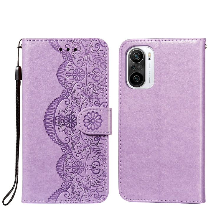 For Xiaomi Redmi K40 Flower Vine Embossing Pattern Horizontal Flip Leather Case with Card Slot & Holder & Wallet & Lanyard