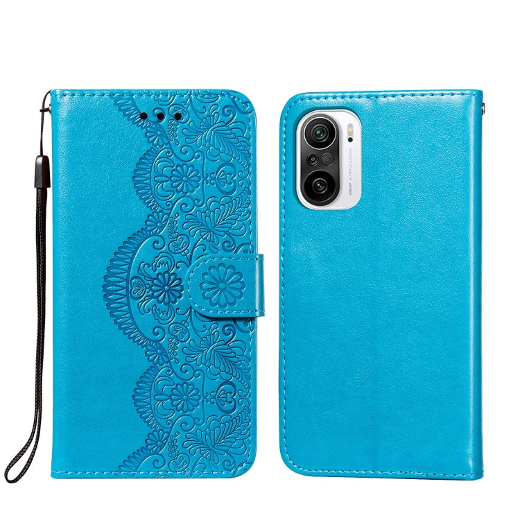 For Xiaomi Redmi K40 Flower Vine Embossing Pattern Horizontal Flip Leather Case with Card Slot & Holder & Wallet & Lanyard