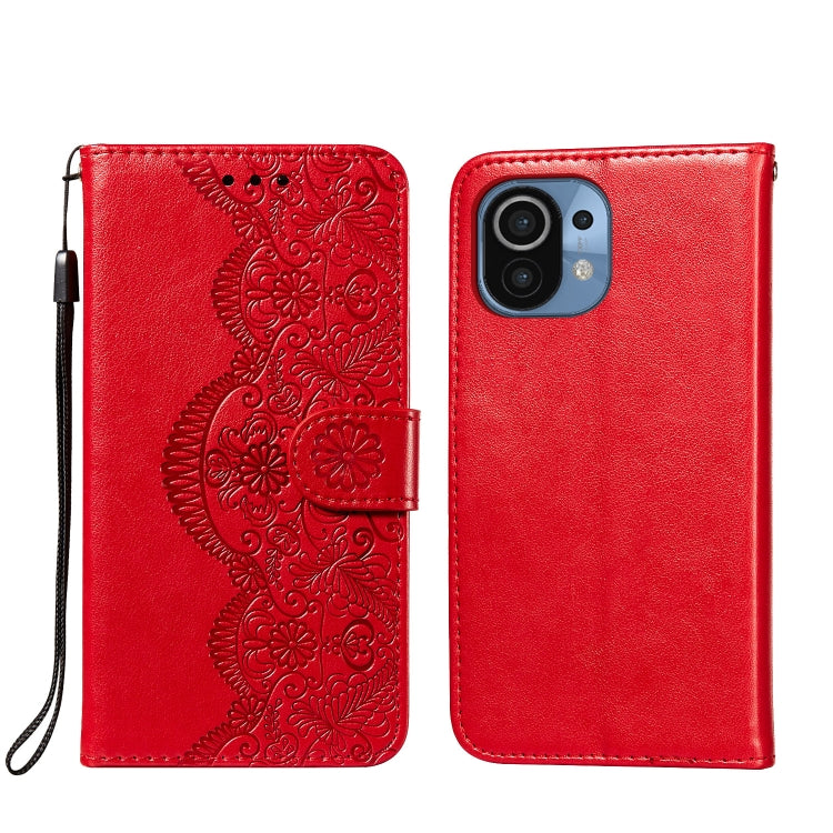 For Xiaomi Mi 11 Flower Vine Embossing Pattern Horizontal Flip Leather Case with Card Slot & Holder & Wallet & Lanyard