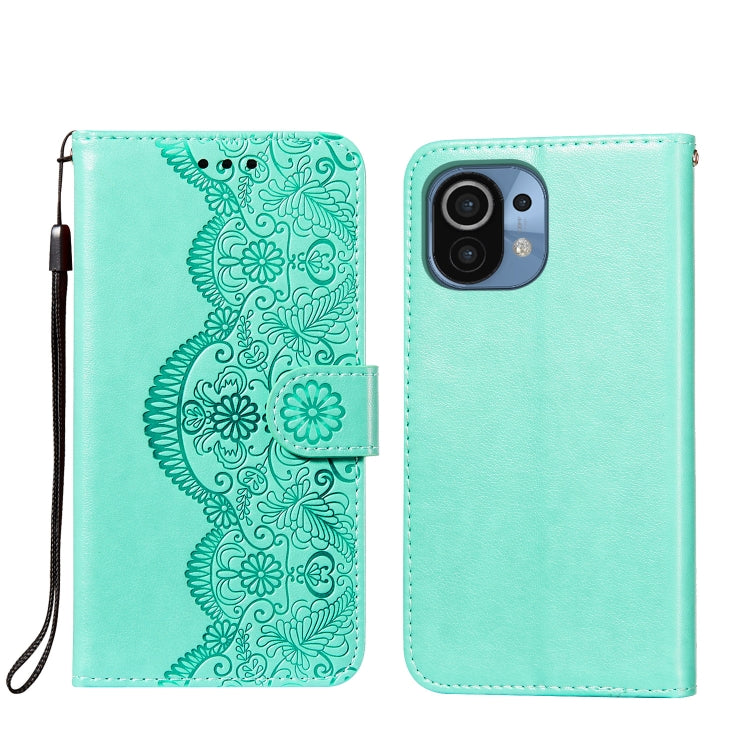 For Xiaomi Mi 11 Flower Vine Embossing Pattern Horizontal Flip Leather Case with Card Slot & Holder & Wallet & Lanyard