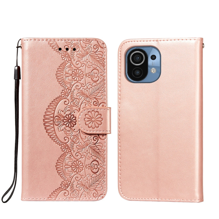 For Xiaomi Mi 11 Flower Vine Embossing Pattern Horizontal Flip Leather Case with Card Slot & Holder & Wallet & Lanyard