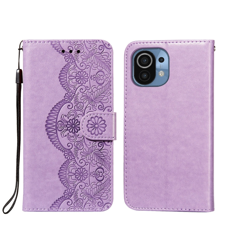 For Xiaomi Mi 11 Flower Vine Embossing Pattern Horizontal Flip Leather Case with Card Slot & Holder & Wallet & Lanyard