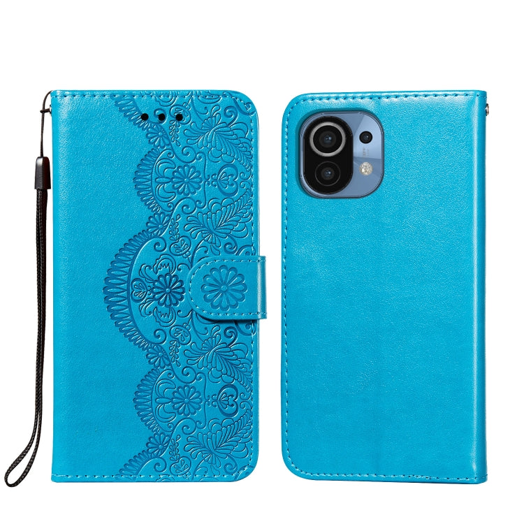 For Xiaomi Mi 11 Flower Vine Embossing Pattern Horizontal Flip Leather Case with Card Slot & Holder & Wallet & Lanyard