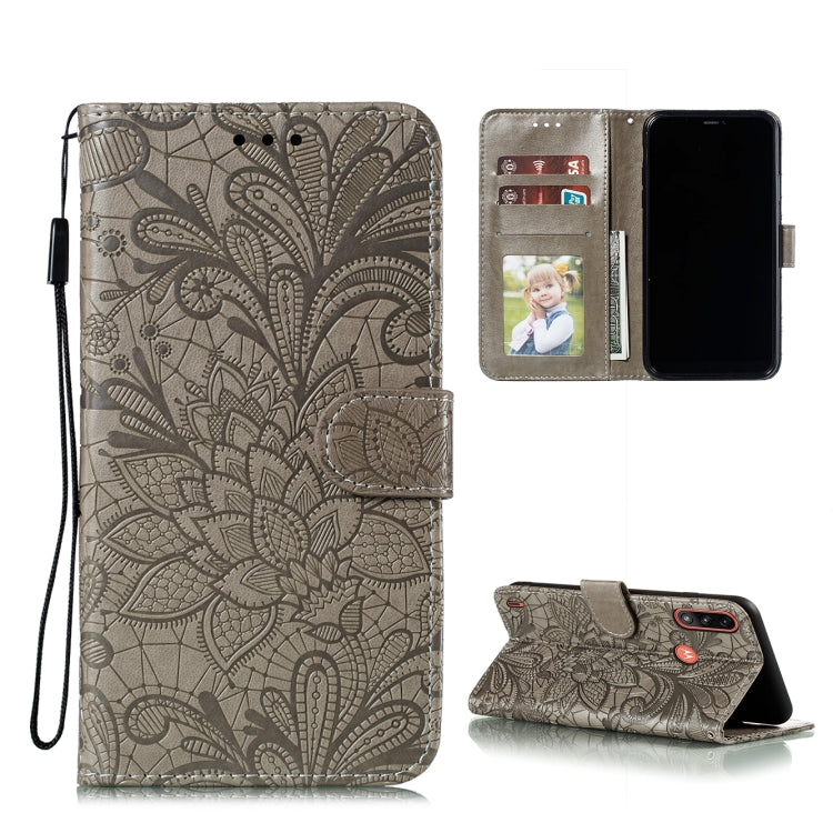 For Motorola Moto E7 Power Lace Flower Embossing Pattern Horizontal Flip Leather Case with Holder & Card Slots & Wallet & Photo Frame