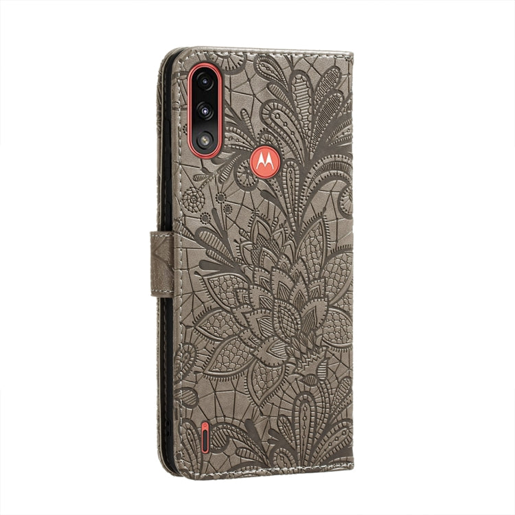 For Motorola Moto E7 Power Lace Flower Embossing Pattern Horizontal Flip Leather Case with Holder & Card Slots & Wallet & Photo Frame