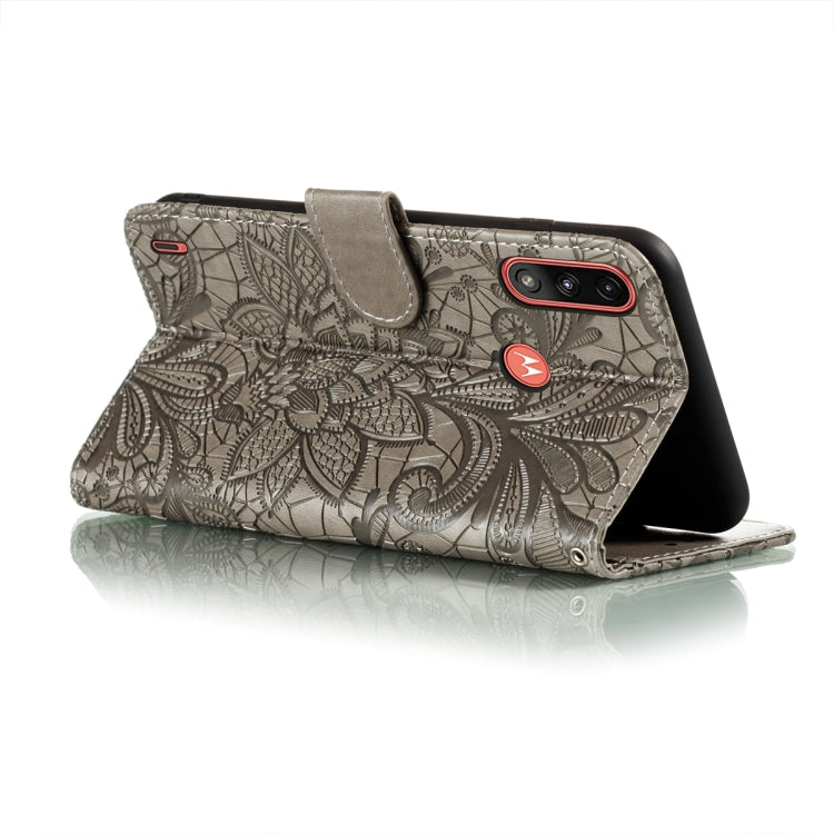 For Motorola Moto E7 Power Lace Flower Embossing Pattern Horizontal Flip Leather Case with Holder & Card Slots & Wallet & Photo Frame