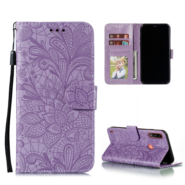 For Motorola Moto E7 Power Lace Flower Embossing Pattern Horizontal Flip Leather Case with Holder & Card Slots & Wallet & Photo Frame