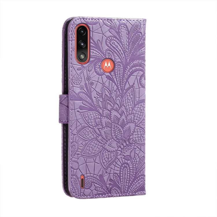 For Motorola Moto E7 Power Lace Flower Embossing Pattern Horizontal Flip Leather Case with Holder & Card Slots & Wallet & Photo Frame