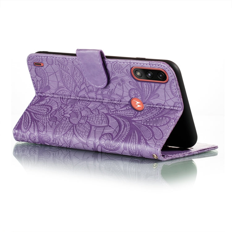 For Motorola Moto E7 Power Lace Flower Embossing Pattern Horizontal Flip Leather Case with Holder & Card Slots & Wallet & Photo Frame