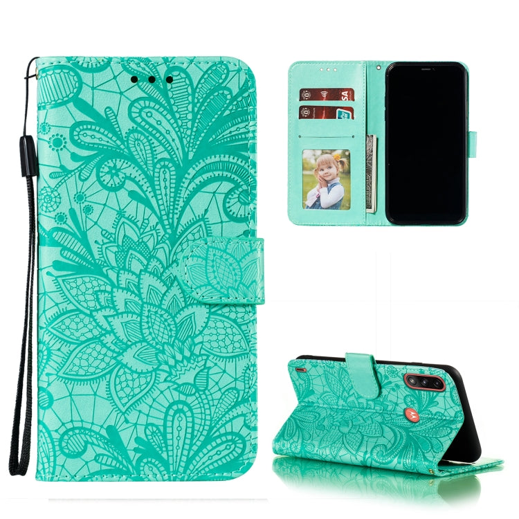For Motorola Moto E7 Power Lace Flower Embossing Pattern Horizontal Flip Leather Case with Holder & Card Slots & Wallet & Photo Frame