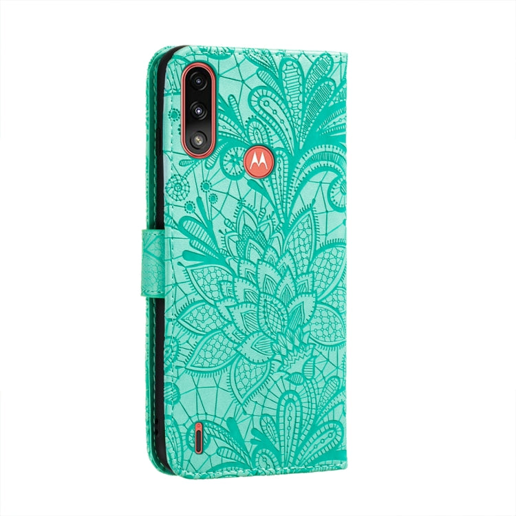 For Motorola Moto E7 Power Lace Flower Embossing Pattern Horizontal Flip Leather Case with Holder & Card Slots & Wallet & Photo Frame