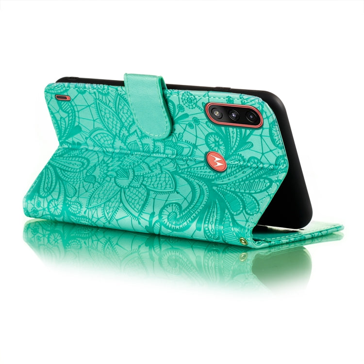 For Motorola Moto E7 Power Lace Flower Embossing Pattern Horizontal Flip Leather Case with Holder & Card Slots & Wallet & Photo Frame