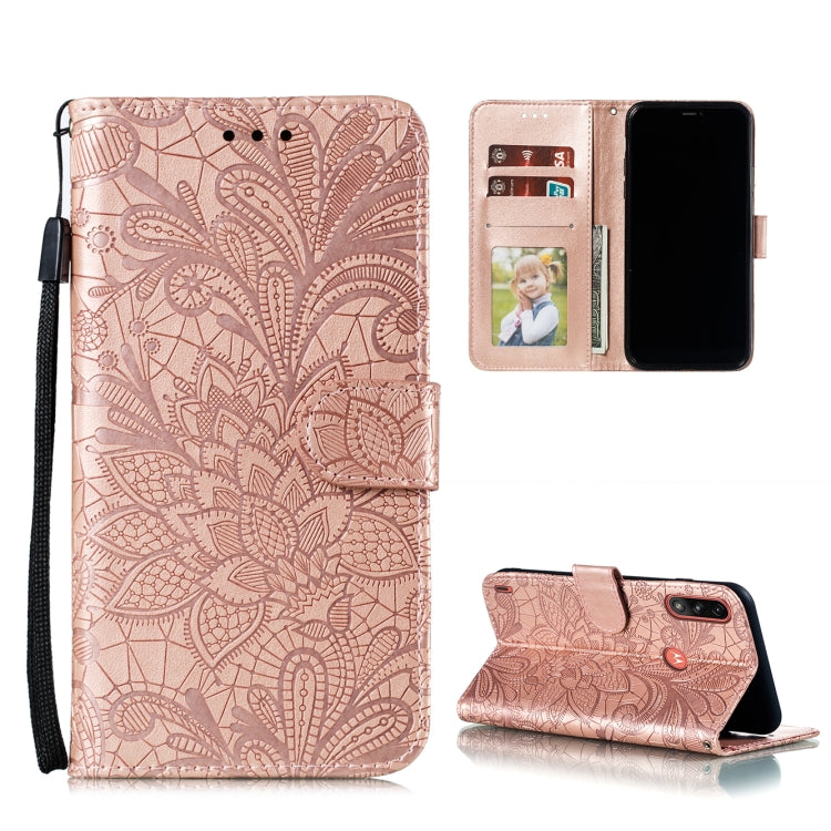 For Motorola Moto E7 Power Lace Flower Embossing Pattern Horizontal Flip Leather Case with Holder & Card Slots & Wallet & Photo Frame