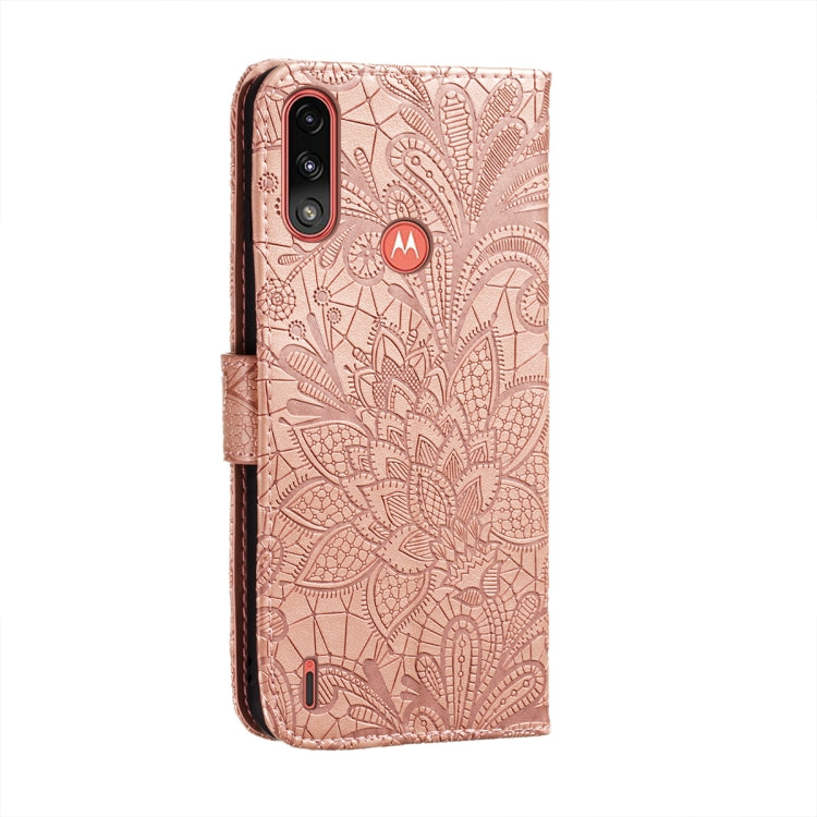 For Motorola Moto E7 Power Lace Flower Embossing Pattern Horizontal Flip Leather Case with Holder & Card Slots & Wallet & Photo Frame