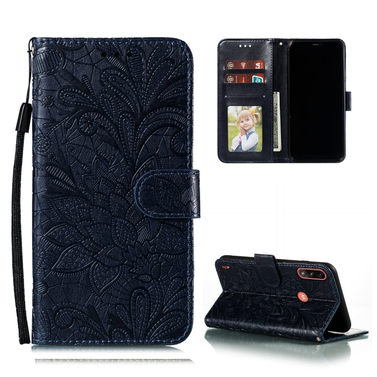 For Motorola Moto E7 Power Lace Flower Embossing Pattern Horizontal Flip Leather Case with Holder & Card Slots & Wallet & Photo Frame