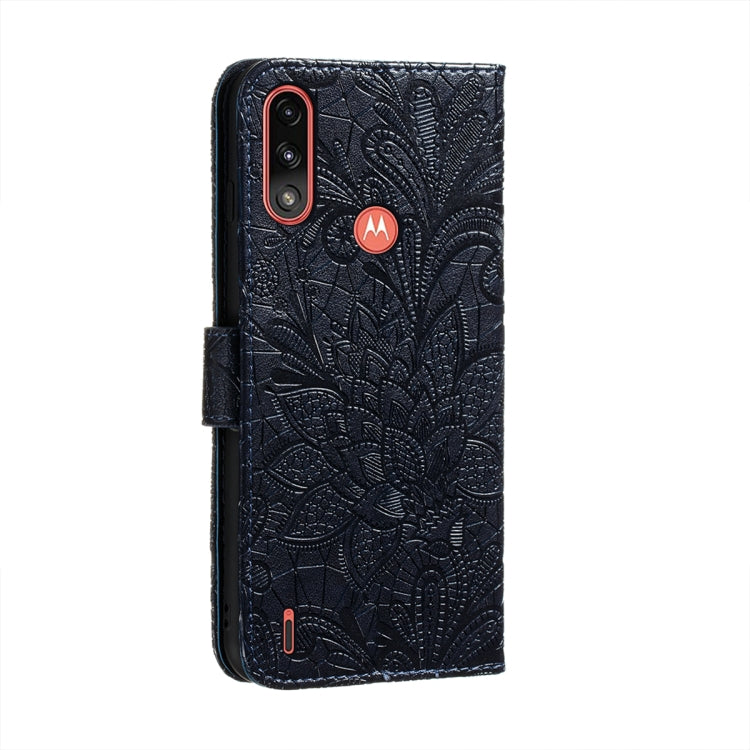For Motorola Moto E7 Power Lace Flower Embossing Pattern Horizontal Flip Leather Case with Holder & Card Slots & Wallet & Photo Frame