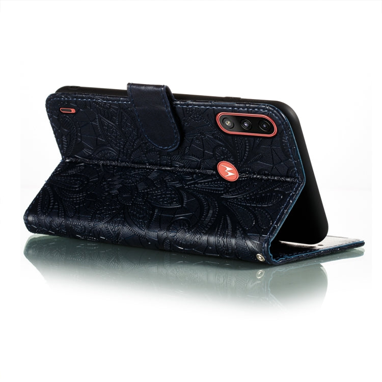 For Motorola Moto E7 Power Lace Flower Embossing Pattern Horizontal Flip Leather Case with Holder & Card Slots & Wallet & Photo Frame