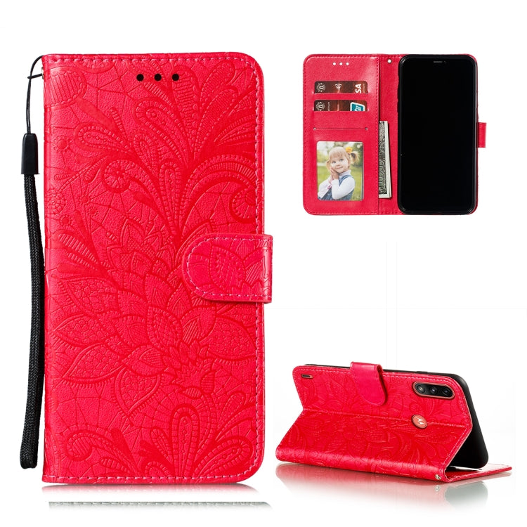 For Motorola Moto E7 Power Lace Flower Embossing Pattern Horizontal Flip Leather Case with Holder & Card Slots & Wallet & Photo Frame