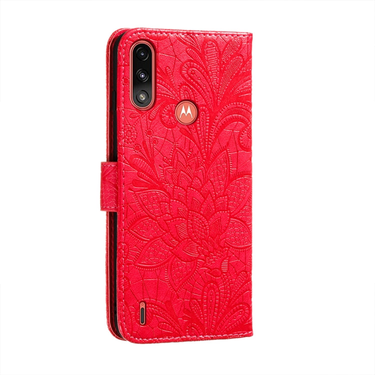 For Motorola Moto E7 Power Lace Flower Embossing Pattern Horizontal Flip Leather Case with Holder & Card Slots & Wallet & Photo Frame
