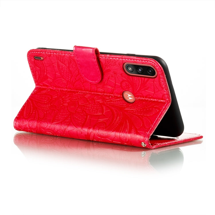 For Motorola Moto E7 Power Lace Flower Embossing Pattern Horizontal Flip Leather Case with Holder & Card Slots & Wallet & Photo Frame