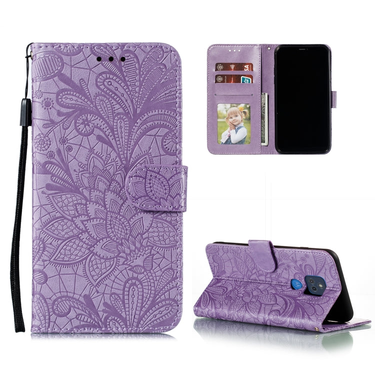 For Motorola Moto G Play (2021) Lace Flower Embossing Pattern Horizontal Flip Leather Case with Holder & Card Slots & Wallet & Photo Frame