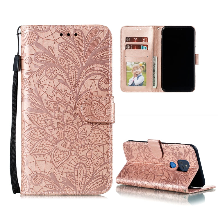 For Motorola Moto G Play (2021) Lace Flower Embossing Pattern Horizontal Flip Leather Case with Holder & Card Slots & Wallet & Photo Frame