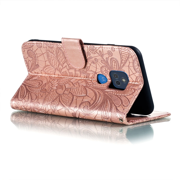 For Motorola Moto G Play (2021) Lace Flower Embossing Pattern Horizontal Flip Leather Case with Holder & Card Slots & Wallet & Photo Frame