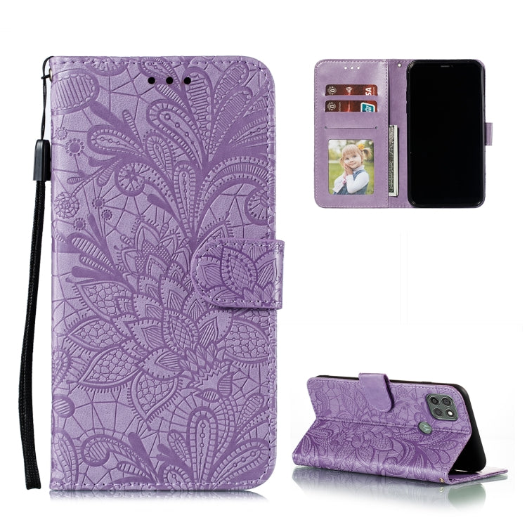 For Motorola Moto G9 Power Lace Flower Embossing Pattern Horizontal Flip Leather Case with Holder & Card Slots & Wallet & Photo Frame