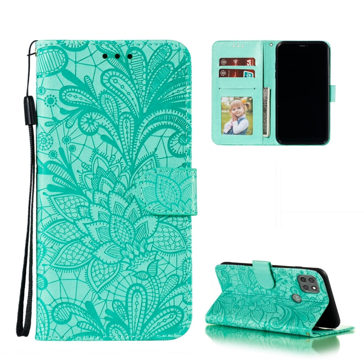 For Motorola Moto G9 Power Lace Flower Embossing Pattern Horizontal Flip Leather Case with Holder & Card Slots & Wallet & Photo Frame