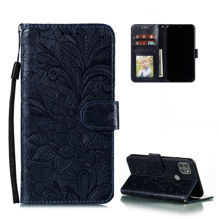 For Motorola Moto G9 Power Lace Flower Embossing Pattern Horizontal Flip Leather Case with Holder & Card Slots & Wallet & Photo Frame
