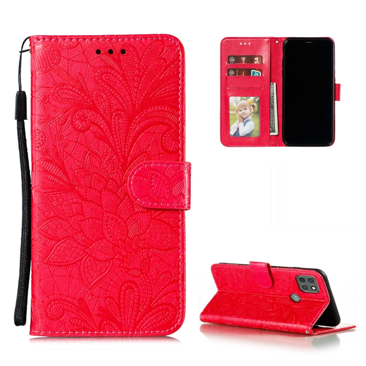 For Motorola Moto G9 Power Lace Flower Embossing Pattern Horizontal Flip Leather Case with Holder & Card Slots & Wallet & Photo Frame