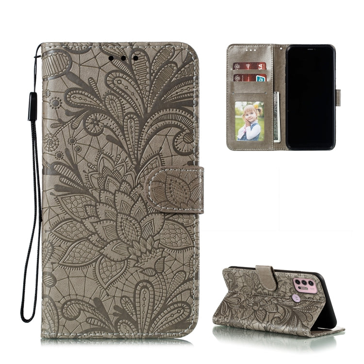 For Motorola Moto G30 Lace Flower Embossing Pattern Horizontal Flip Leather Case with Holder & Card Slots & Wallet & Photo Frame