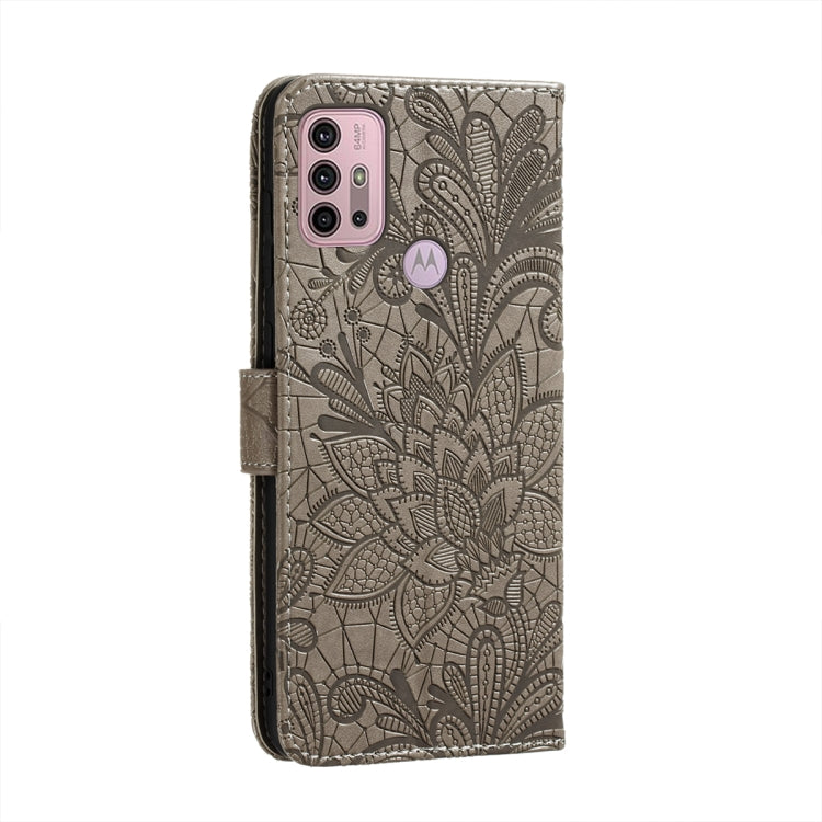 For Motorola Moto G30 Lace Flower Embossing Pattern Horizontal Flip Leather Case with Holder & Card Slots & Wallet & Photo Frame